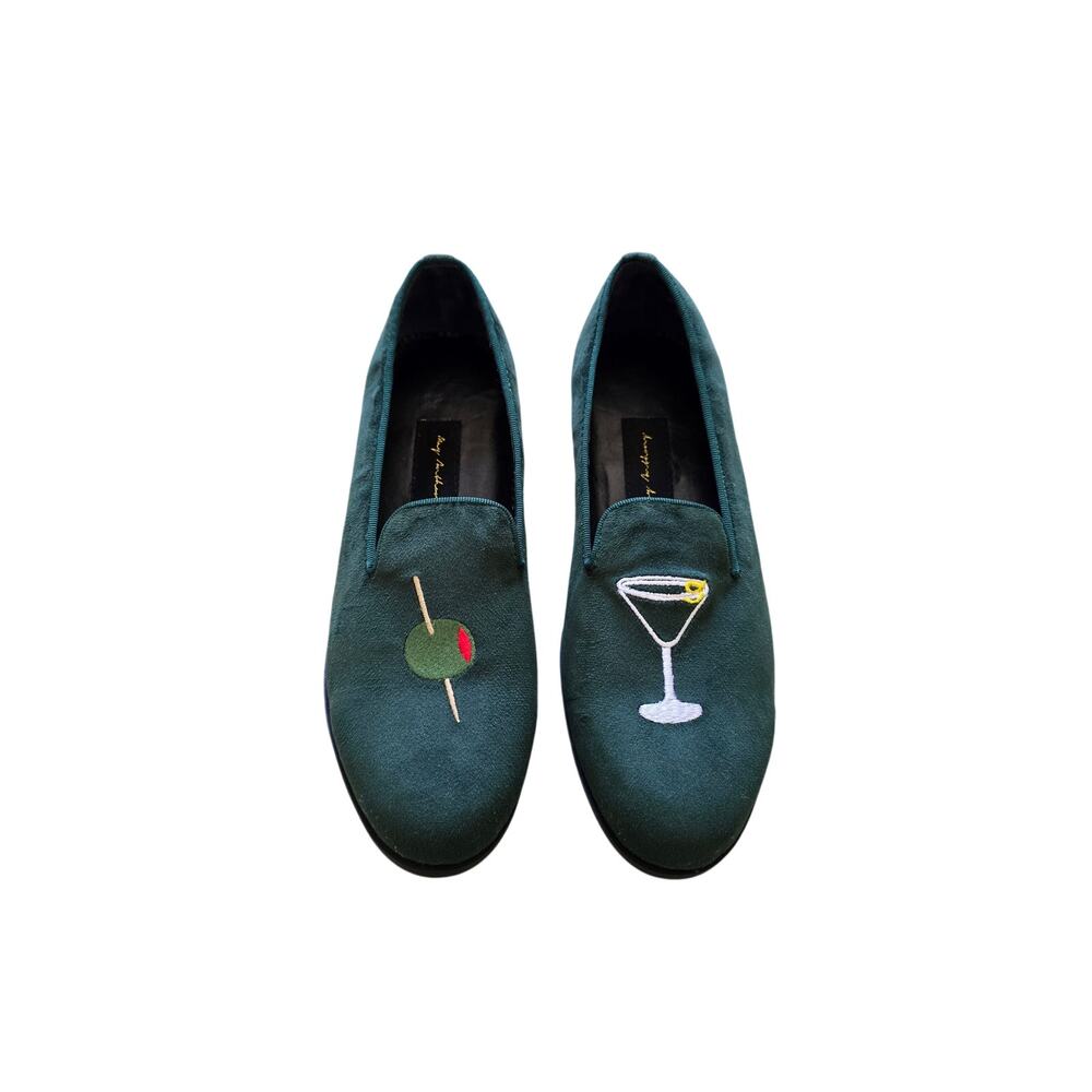 May Anthony Olive Martini‎ Velvet LoafersLuxury Handcrafted Embroidered Size 12